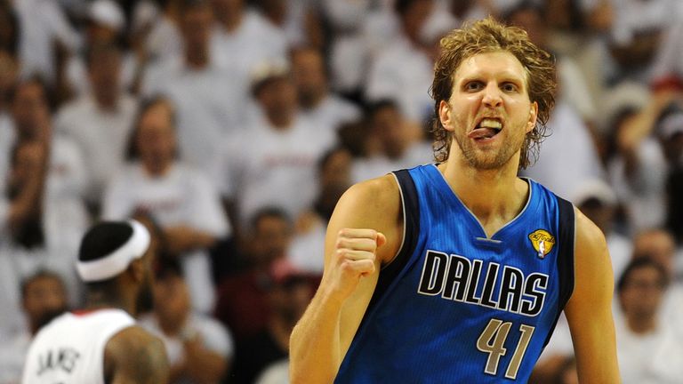 Dirk Nowitzki celebrates en route to the Dallas Mavericks 2011 NBA Finals triumph