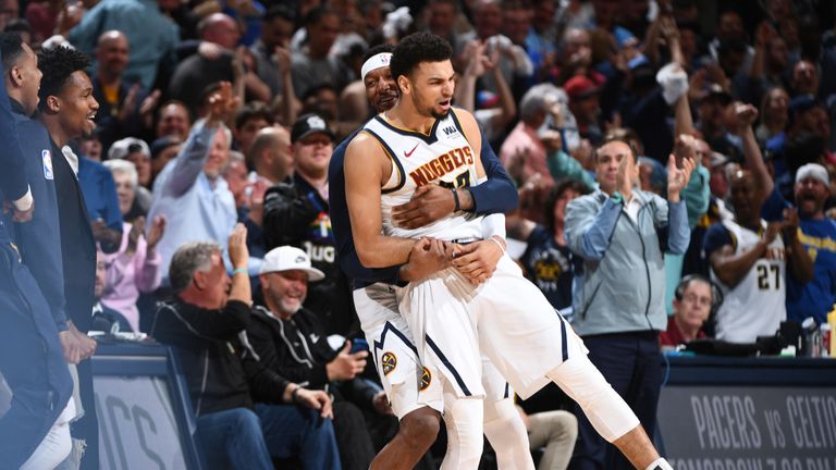 Jamal Murray is congratulated after lead Denver's Game 2 fourth-quarter rally