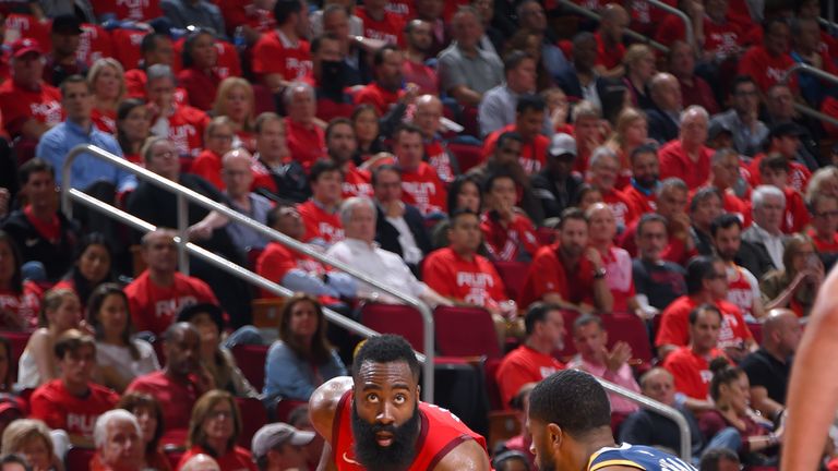 James Harden prepares to attack against the Utah Jazz in Game 2