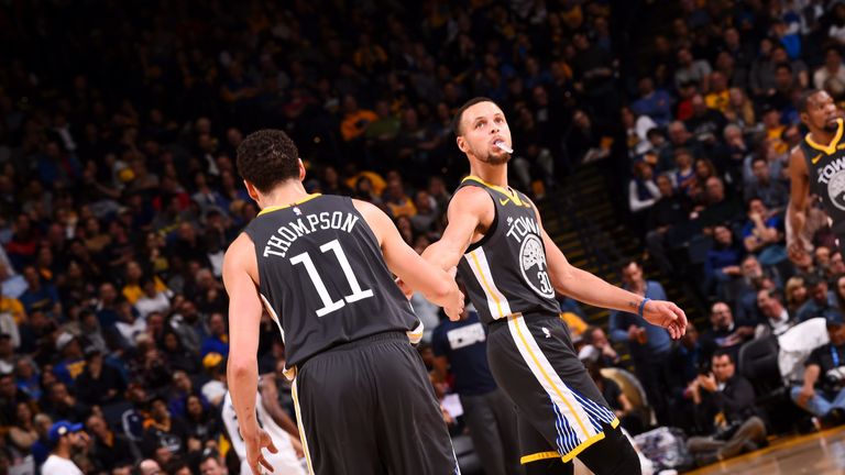 Splash Brothers Klay Thompson and Stephen Curry in action for Golden State Warriors