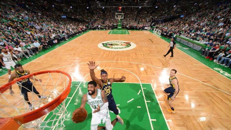 Kyrie Irving evades Myles Turner to score at the rim