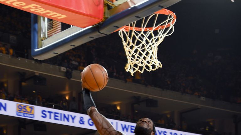 Los Angeles Clippers big man Montrezl Harrell throws down a huge dunk in Game 2 against the Golden State Warriors.