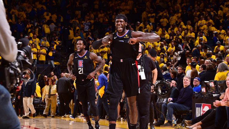 Montrezl Harrell celebrates as the Clippers complete their record-breaking comeback against the Warriors
