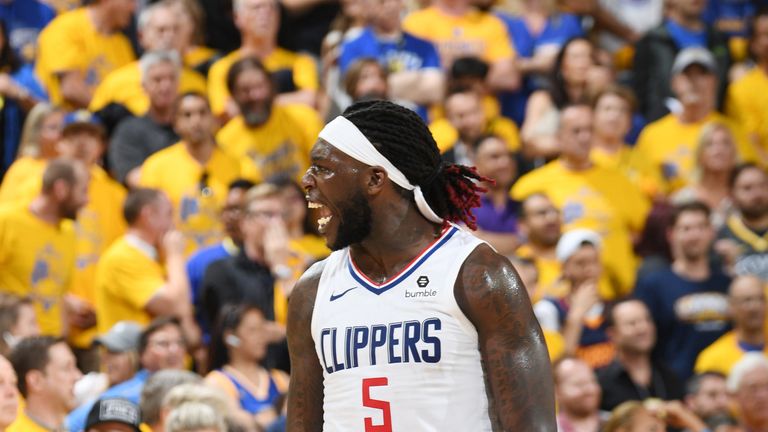 Montrezl Harrell celebrates a big play during the Clippers&#39; Game 5 win in Oakland