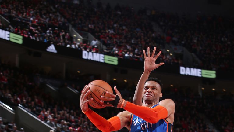 Russell Westbrook elevates to score against Portland