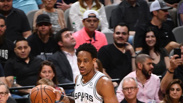 DeMar DeRozan controls possession during the Spurs' Game 6 win over the Nuggets