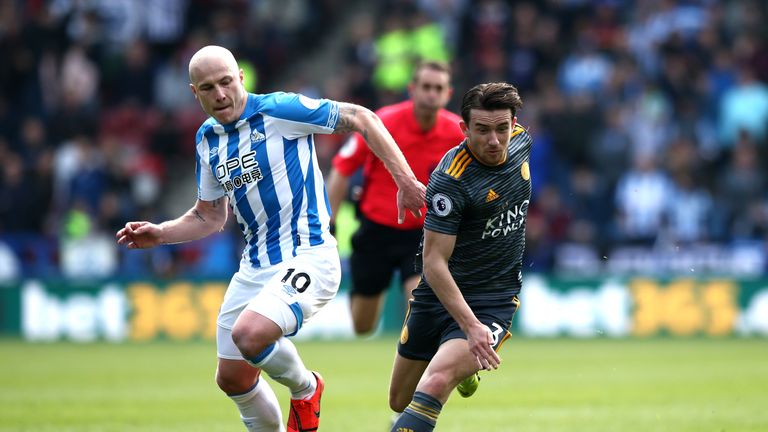 Mooy tussles with Leicester's Ben Chilwell