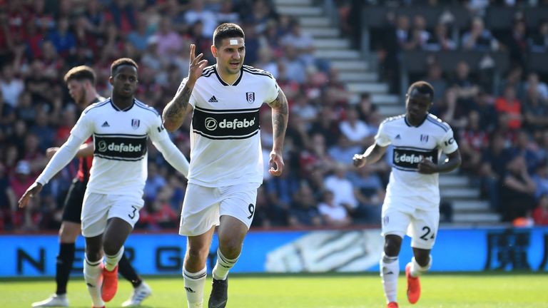 Fulham's Aleksandar Mitrovic celebrates after putting them ahead from the penalty spot