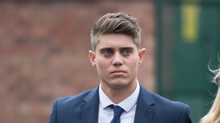 Cricketer Alex Hepburn leaves Worcester Crown Court where he is charged with two counts of rape alleged to have been committed in 2017.