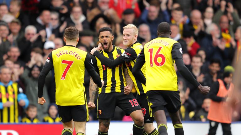 Andre Gray celebrates his equaliser