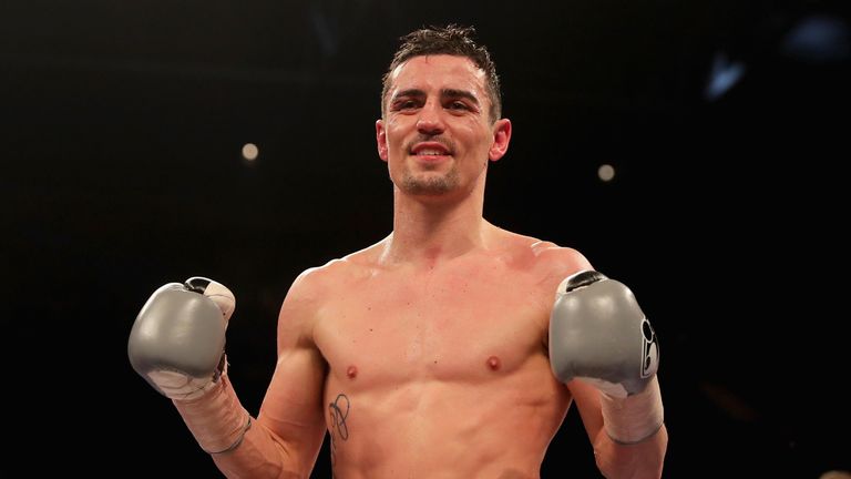 Anthony Crolla celebrates victory after his Lightweight fight against Edson Ramirez Lightweight fight at Principality Stadium on March 31, 2018 in Cardiff, Wales.