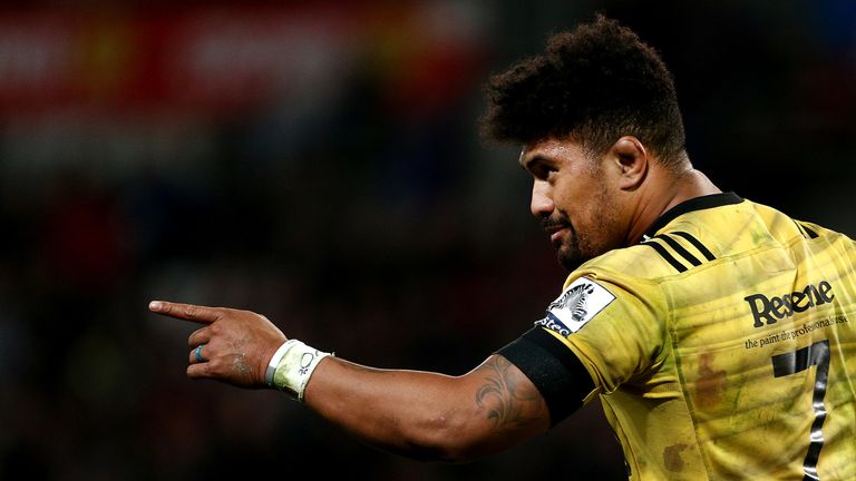 Ardie Savea of the Hurricanes reacts during the round 8 Super Rugby match between the Highlanders and Hurricanes 