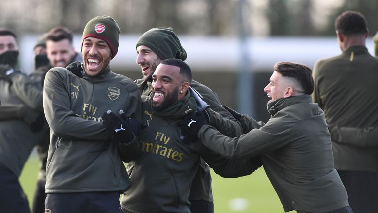 Pierre-Emerick Aubameyang and Alexandre Lacazette in training