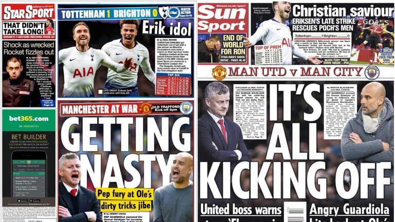 Back page headlines Manchester derby