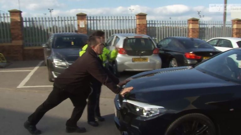 Fleetwood Town manager Joey Barton was stopped by police at Oakwell amid an investigation into an alleged assault on Barnsley boss Daniel Stendel.