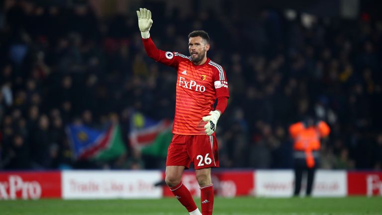 Ben Foster of Watford waves to the fans following the Premier League match between Watford FC and Arsenal FC at Vicarage Road on April 15, 2019 in Watford, United Kingdom. (Photo by Julian Finney/Getty Images)