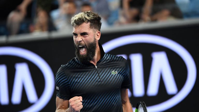 France's Benoit Paire reacts after a point against Austria's Dominic Thiem during their first round men's singles match on day two of the Australian Open tennis tournament in Melbourne early January 16, 2019