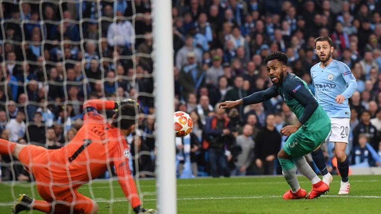 Bernardo Silva's shot deflects in off the legs of Danny Rose after 11 minutes