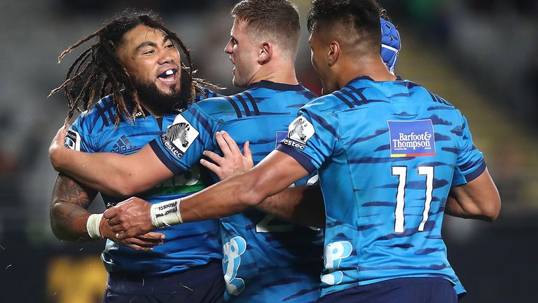 Ma&#39;a Nonu celebrates scoring for the Blues against the Waratahs.