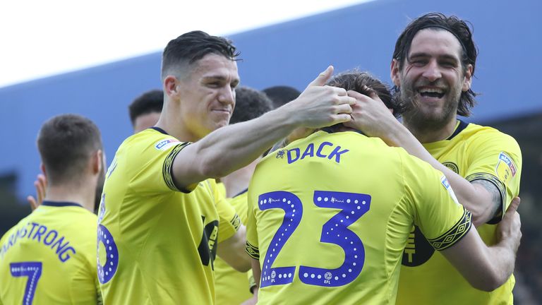 Bradley Dack celebrates with team-mates after doubling Blackburn's lead