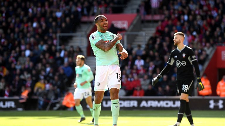 Callum Wilson celebrates his second and Bournemouth's third goal