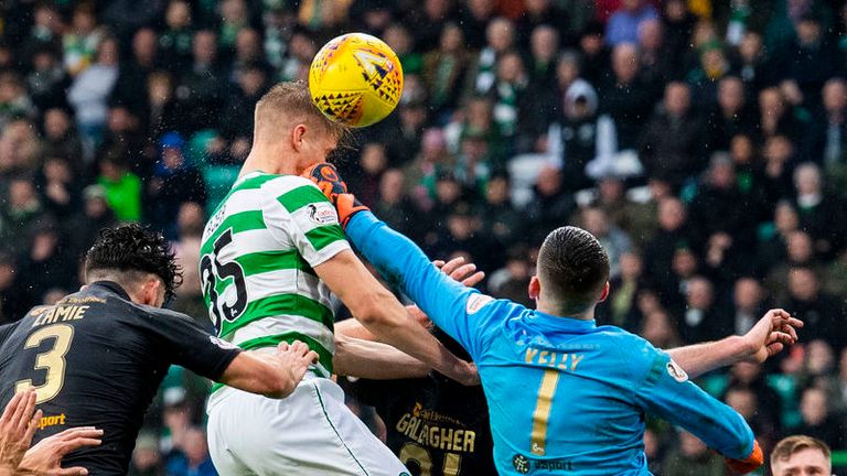 Kristoffer Ajer misses a first-half chance