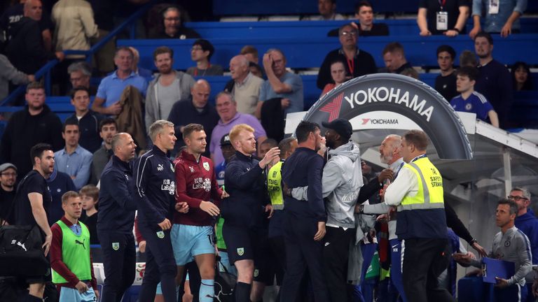 Tempers flare on the touchline in the Premier League game between Chelsea and Burnley