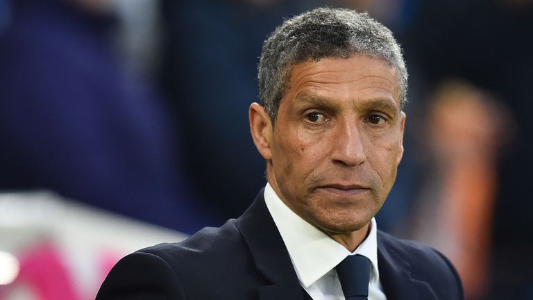 Brighton&#39;s Irish manager Chris Hughton arrives for the English Premier League football match between Brighton and Hove Albion and Cardiff City at the American Express Community Stadium in Brighton, southern England on April 19, 2019.