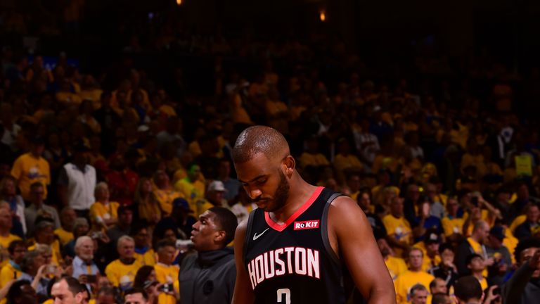 Chris Paul #3 of the Houston Rockets is seen before Game One of the Western Conference Semi-Finals of the 2019 NBA Playoffs against the Golden State Warriors on April 28, 2019 at ORACLE Arena in Oakland, California.