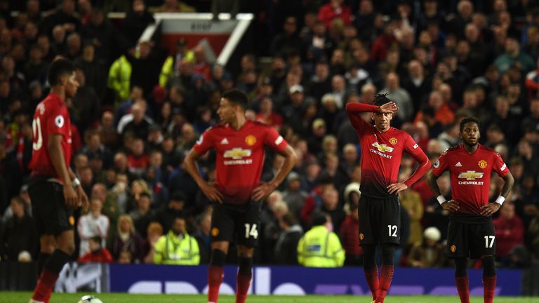 Chris Smalling and Fred look dejected with Manchester United 2-0 down at home to Manchester City