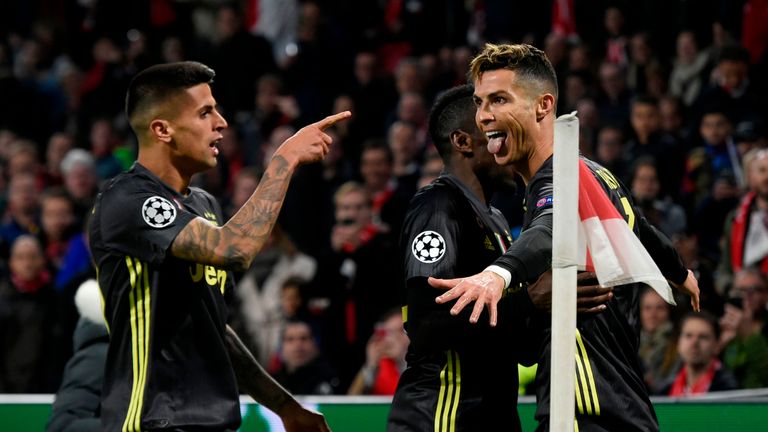 Cristiano Ronaldo celebrates scoring for Juventus against Ajax 