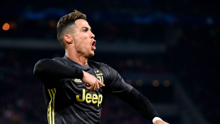Cristiano Ronaldo celebrates scoring for Juventus against Ajax