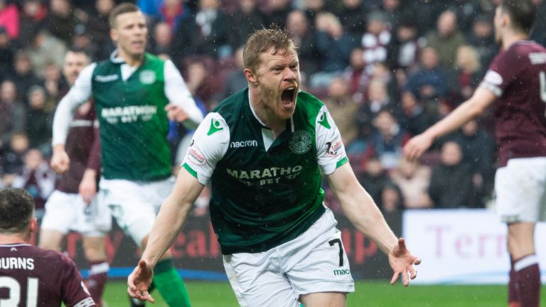 Hibernian’s Daryl Horgan celebrates his goal to make it 1-1