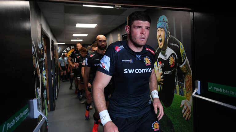 Gallagher Premiership flanker Dave Ewers inside Exeter Chiefs' tunnel 
