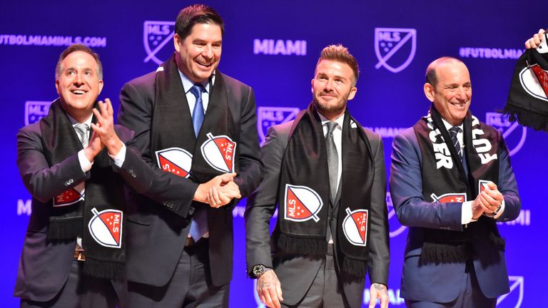 David Beckham with MLS Commissioner Don Garber