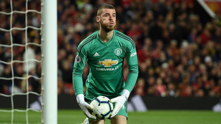 Manchester United goalkeeper David de Gea during the derby defeat to Manchester City at Old Trafford