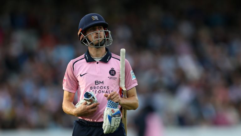  during the Vitality Blast match between Middlesex and Essex Eagles at Lords on August 16, 2018 in London, England.