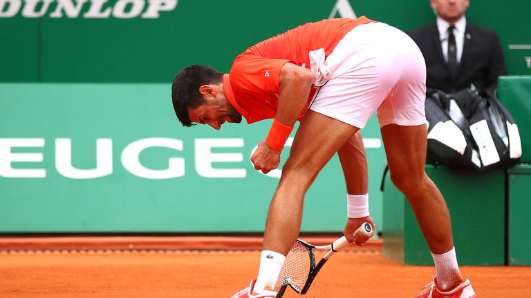 Novak Djokovic smashes his racquet in Monte Carlo