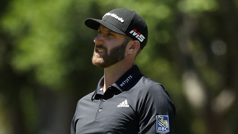 Dustin Johnson reacts following a putt attempt on the first green during the final round of the 2019 RBC Heritage at Harbour Town Golf Links on April 21, 2019 in Hilton Head Island, South Carolina