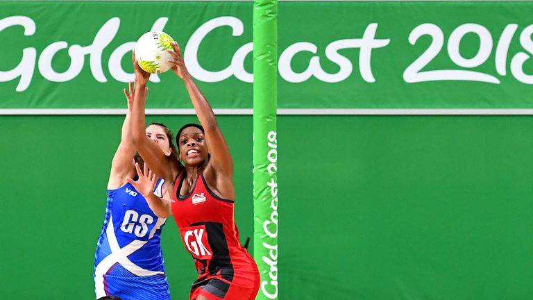 Eboni Usoro-Brown taking an intercept against Scotland in the Commonwealth Games 2018