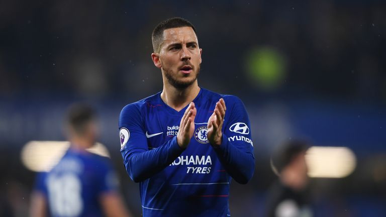 Eden Hazard applauds the crowd after Chelsea's 2-0 victory over West Ham