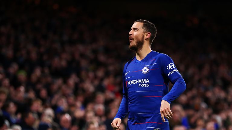 Eden Hazard celebrates scoring against West Ham