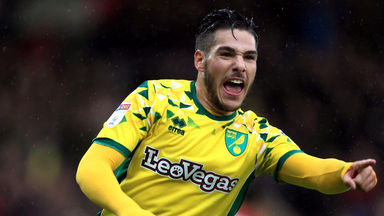 NORWICH, ENGLAND - OCTOBER 27: Emi Buendia of Norwich City celebrates his opening goal during the Sky Bet Championship match between Norwich City and Brentford at Carrow Road stadium on October 27, 2018 in Norwich, England. (Photo by Stephen Pond/Getty Images)