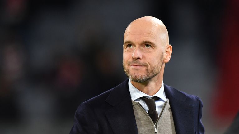 Head coach Erik Ten Hag of Ajax looks on prior to the Group E match of the UEFA Champions League between FC Bayern Muenchen and Ajax at Allianz Arena on October 2, 2018 in Munich, Germany. 