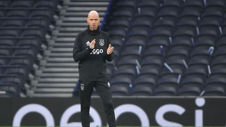 Ajax manager Erik ten Hag oversees training at Tottenham Hotspur Stadium ahead of Champions League, first round tie with Spurs