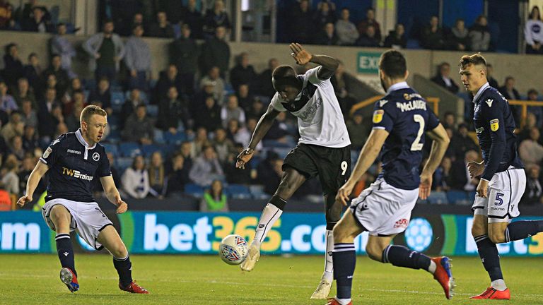 Famara Diedhiou of Bristol City scores his team's second goal against Millwall
