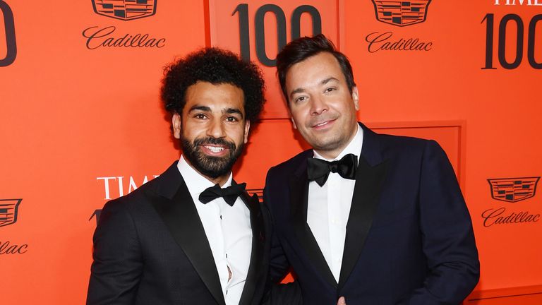 Mohamed Salah and Jimmy Fallon at the TIME 100 Gala Red Carpet in New York