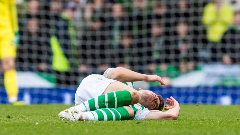 Celtic's Ryan Christie after a clash of heads with Dominic Ball