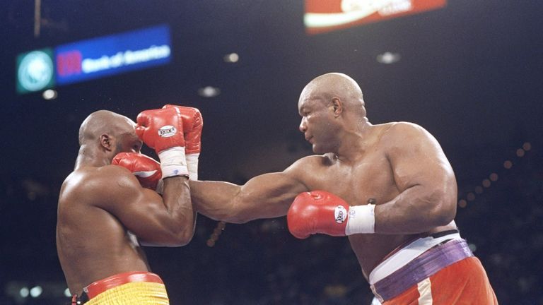 George Foreman beats Michael Moorer to claim the heavyweight title he had last held 20 years before