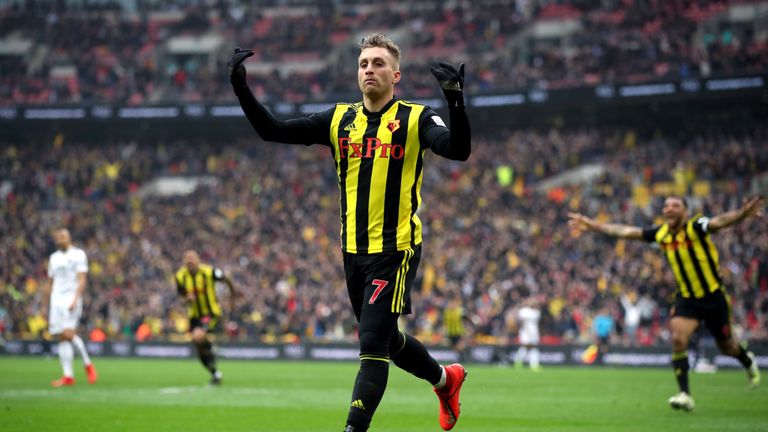 Gerard Deulofeu celebrates scoring for Watford against Wolves in the FA Cup semi-final